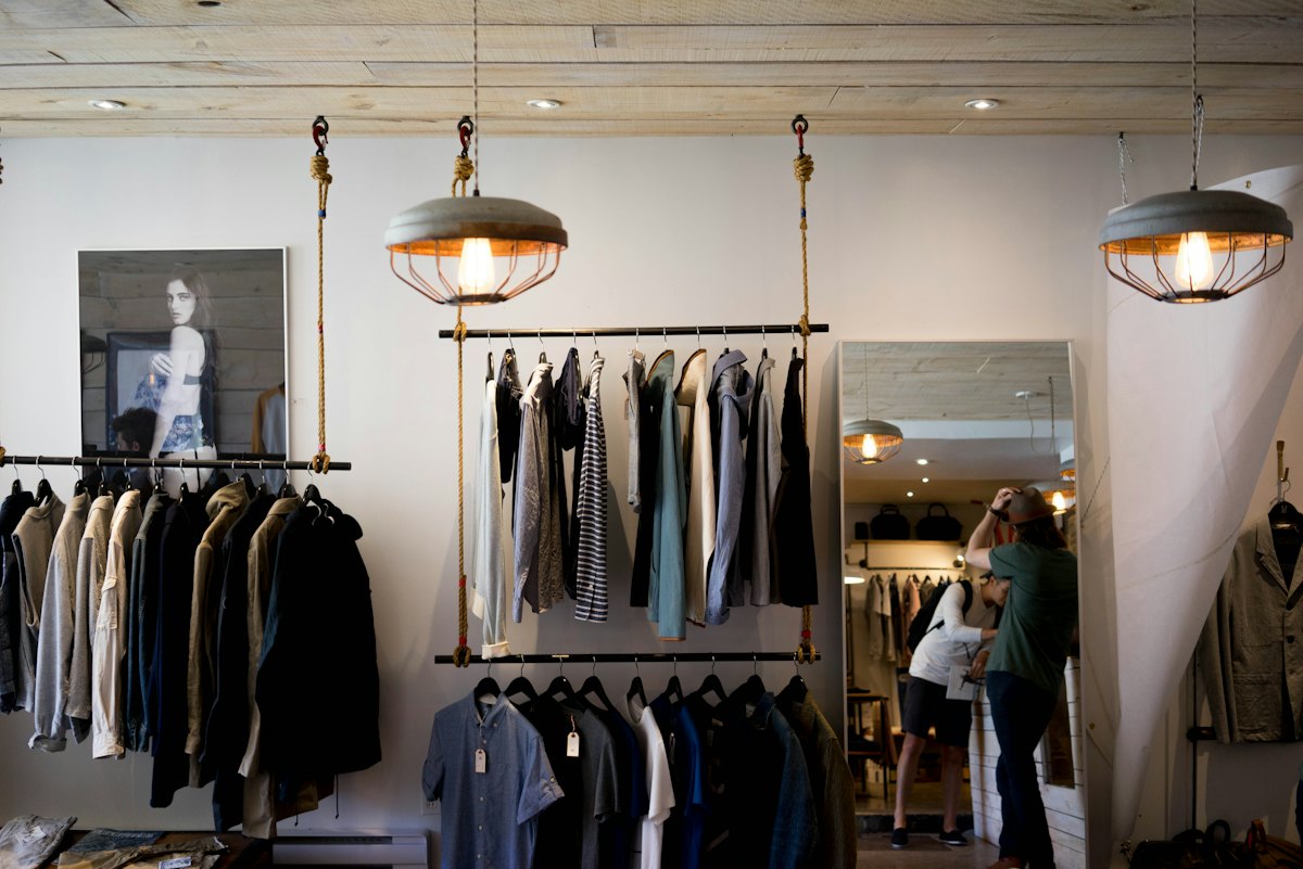 A retail-style presentation of finished clothing